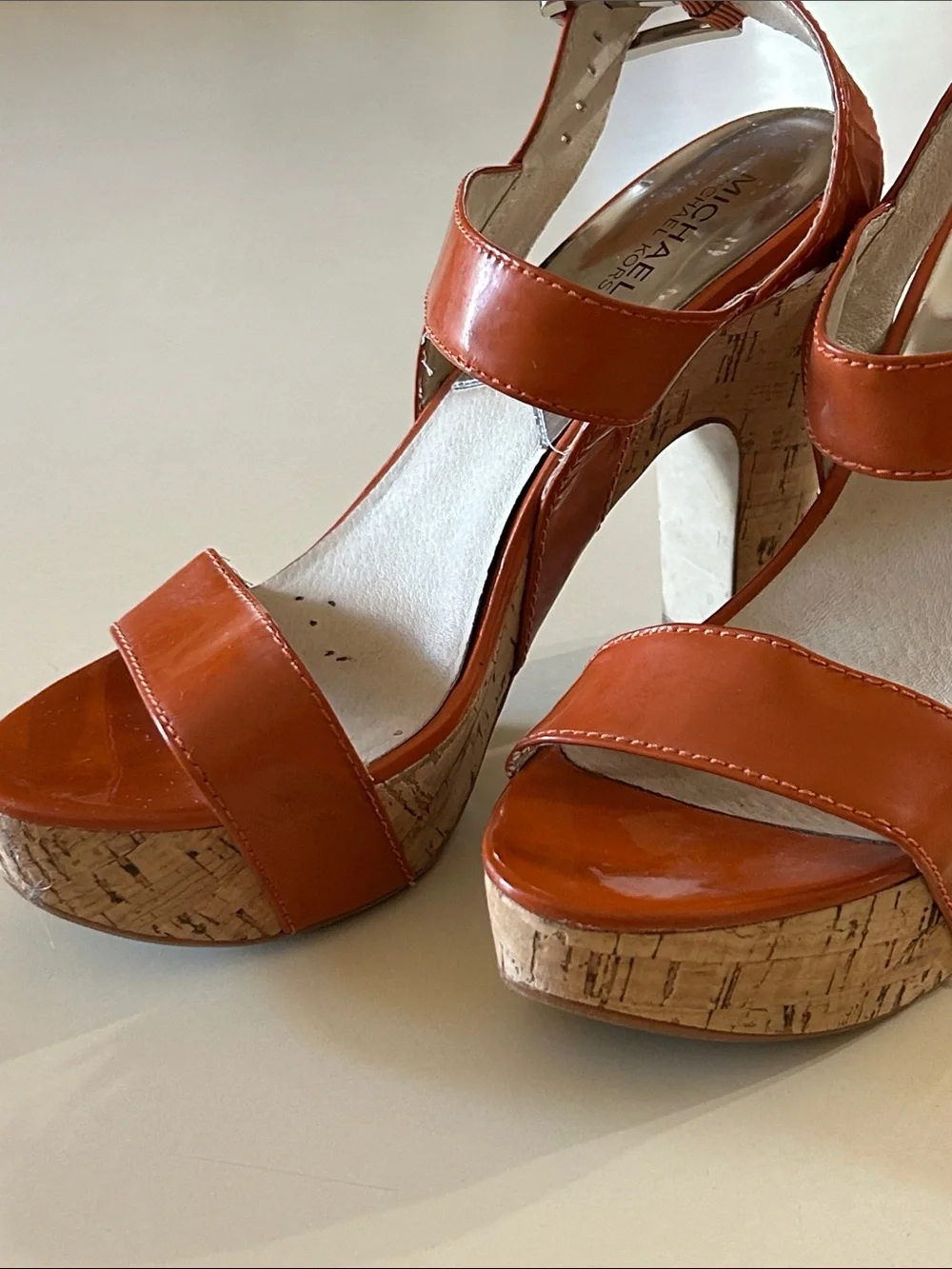 Michael Kors burnt    Orange Cork Platform Sandals - Chunky Heel